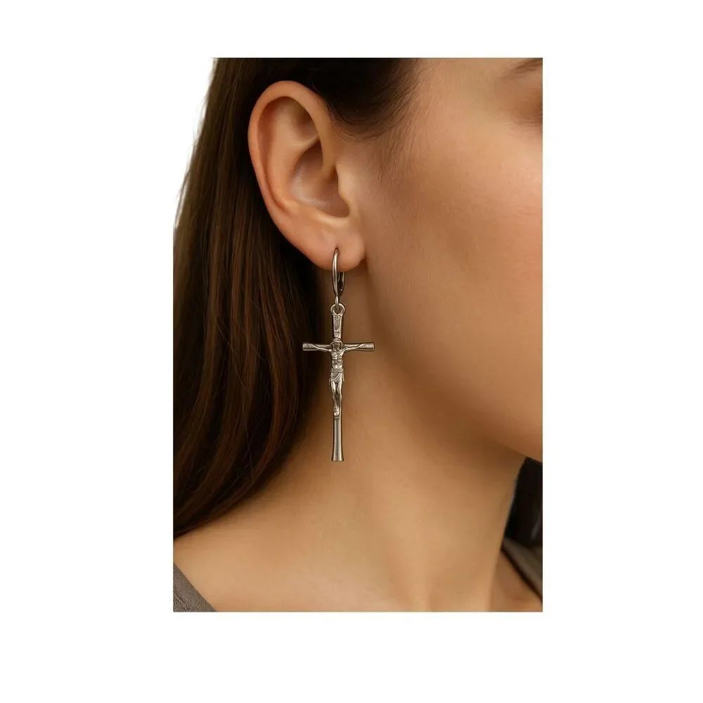 Statement Faith earrings Crucifix silver tone dangle